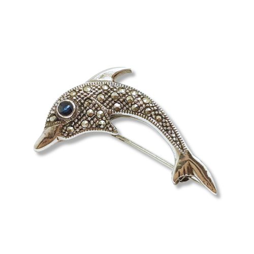 Ezüst delfin bross markazit kövekkel