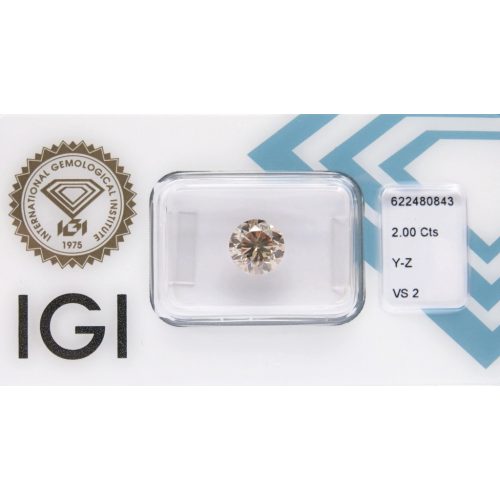 2,00 ct pezsgő színű gyémánt kő, kerek (round) csiszolású briliáns
